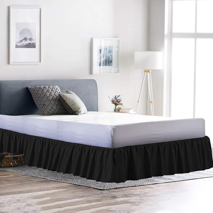 Bed Skirt - Ruffled Bed Skirt (RV King, Black) 12 Inch Drop Dust Ruffle with Platform, 100% Cotton 800 Thread Count Fabric - Dust Ruffle Bedskirt for Easy Fitting and Easy Care