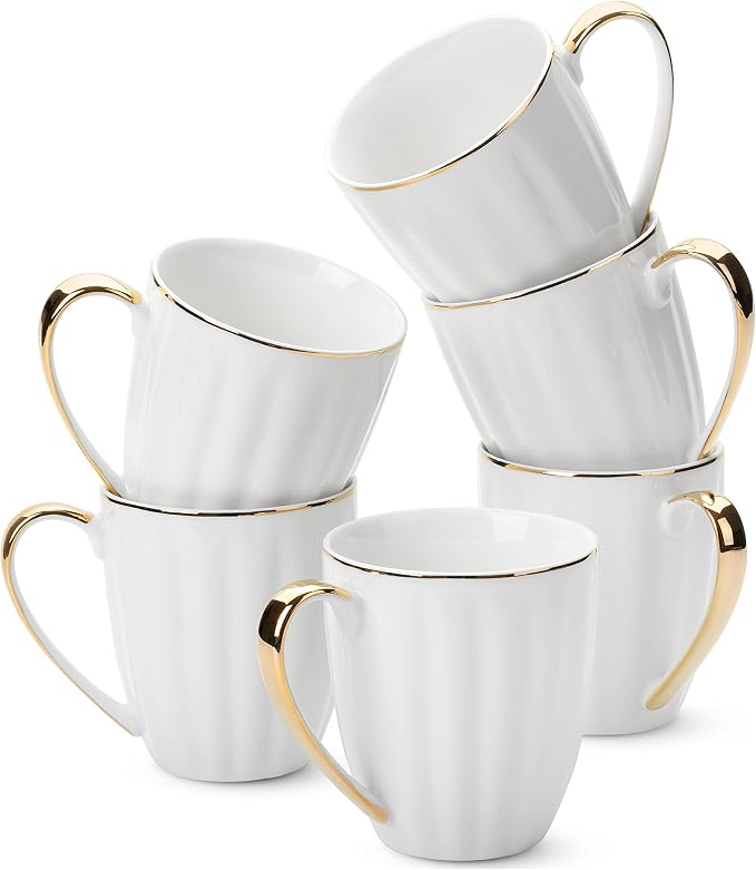 BTaT- White Porcelain Coffee Mug Set, 6 Pack