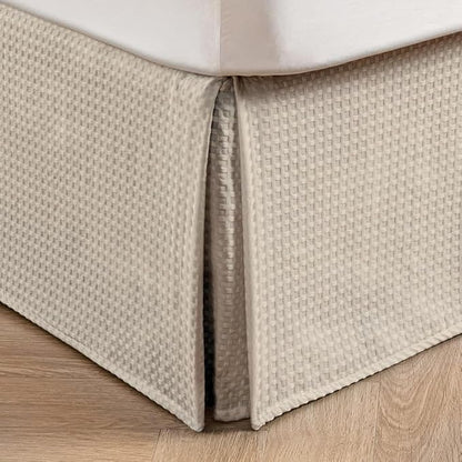 MIYE Pleated Waffle Weave Bed Skirt, Tailored Dust Ruffle 14 Inch Drop Easy Fit, Machine Washable,No Split Corners (Beige, TwinXL - 14" Drop)