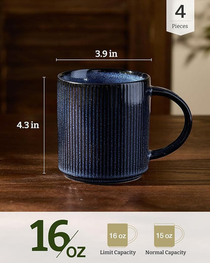 famiware Coffee Mug Set for 4, Star 16 oz Catering Mugs Cup Set