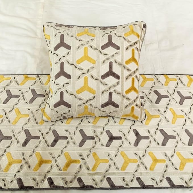 The HomeCentric King/Queen/Twin Grey & Yellow Designer Queen 74"x18" Bed Runner with Pillow Cover, Beaded Bed Scarf on Velvet Fabric - Tripod