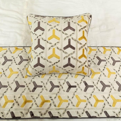 The HomeCentric King/Queen/Twin Grey & Yellow Designer Queen 74"x18" Bed Runner with Pillow Cover, Beaded Bed Scarf on Velvet Fabric - Tripod