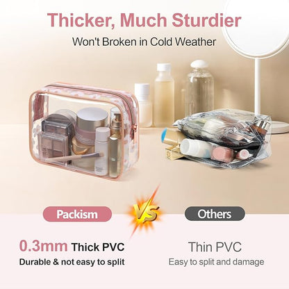 PACKISM TSA Approved Toiletry Bag - Rose Pink Flower Print Clear Makeup Bag, Suitable for Gifts, with Supporting Frame, Perfect for Travel Essentials, Thick No Smell