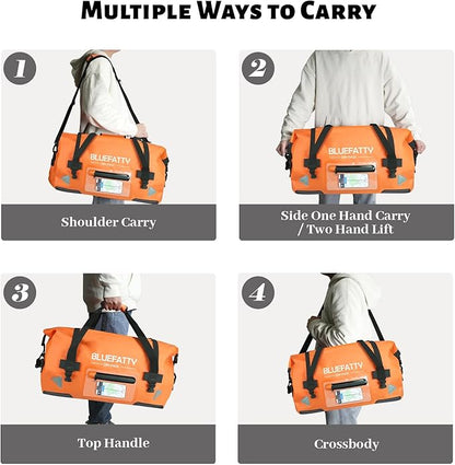 Waterproof Motorcycle Duffel Bag Roll Top Dry Duffel Bag with Quick-fixed Straps for Rafting, Boating, Kayaking, Travel, 50L(Orange)