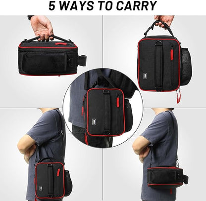 MIER Expandable Lunch Bag Insulated Lunch Box for Men to Work Travel Portable Lunchbox Bags with Shoulder Strap and Water Bottle Holder(Black/Red)