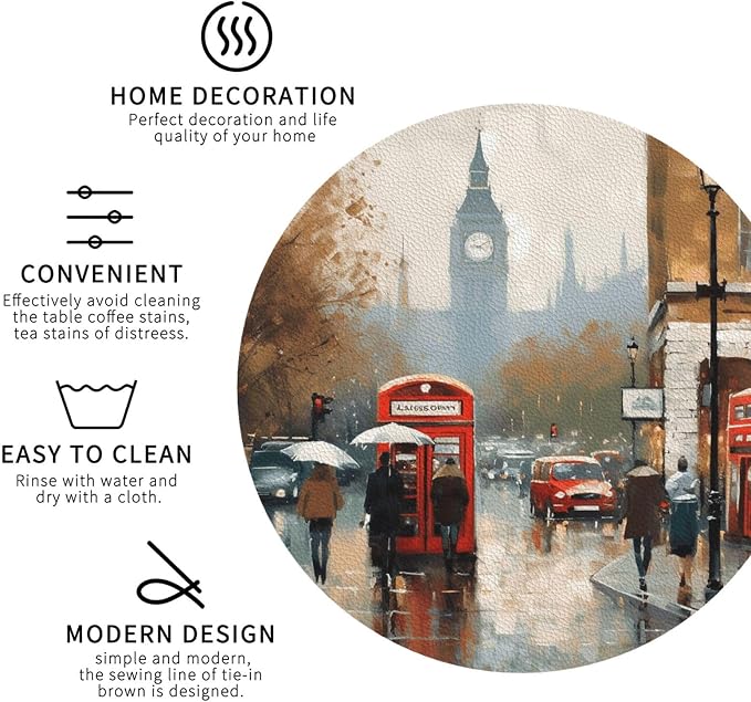 4Pcs Leather Coaster for Drinks London Impression Cup Coasters Aesthetic Drink