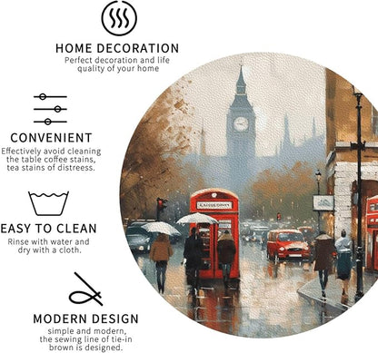 4Pcs Leather Coaster for Drinks London Impression Cup Coasters Aesthetic Drink