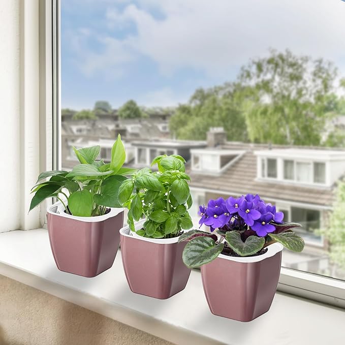 8 Pack Self Watering Pots 4-inch Decorative Flower Planters