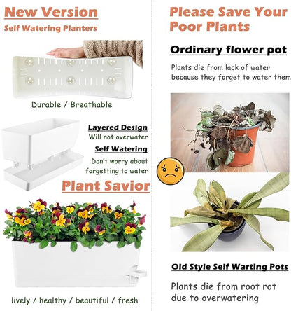 2 Pack Self Watering Pots for Indoor Plants 17 Inches Window Boxes Planters