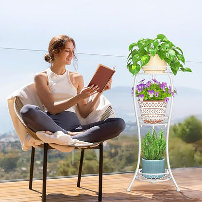 LASZOLA White 3 Tier Tall Plant Stand
