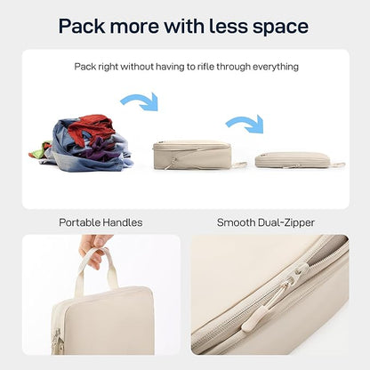 EPICKA 4 Set Ultra-Lightweight Compression Packing Cubes - Water Resistant Durable Travel Organizers Bags, Expandable Travel Accessories for Carry on, Luggage, Suitcase Backpack (Beige)