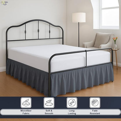 Cottington Lane Ruffled Bed Skirt Twin Size with Split Corner, Brushed Microfiber Hotel Quality Dark Grey Dust Ruffle, 24 Inch Drop Gathered Bedskirt, Soft and Stylish, Shrinkage and Fade Resistant
