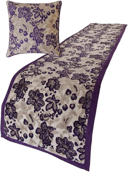 The HomeCentric King/Queen/Twin Purple Designer King 90"x18" Bed Runner with 2 Pillow Cover, Floral, Velvet Bed Scarf on Velvet Fabric - Plum Petal