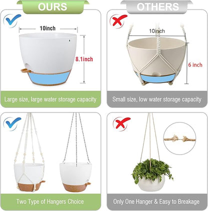 10 inch Self Watering Hanging Planters, 2 Pack Hanging Baskets