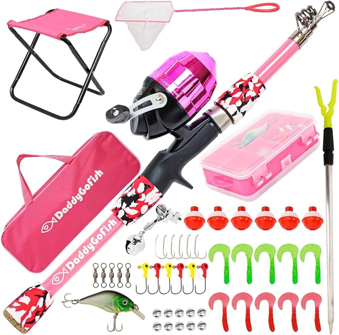DaddyGoFish Kids Fishing Pole - Rod Reel Combo Tackle Box Starter Set - First Year Small Gear Kit for Boys Girls Toddler Youth Age Beginner Little Children