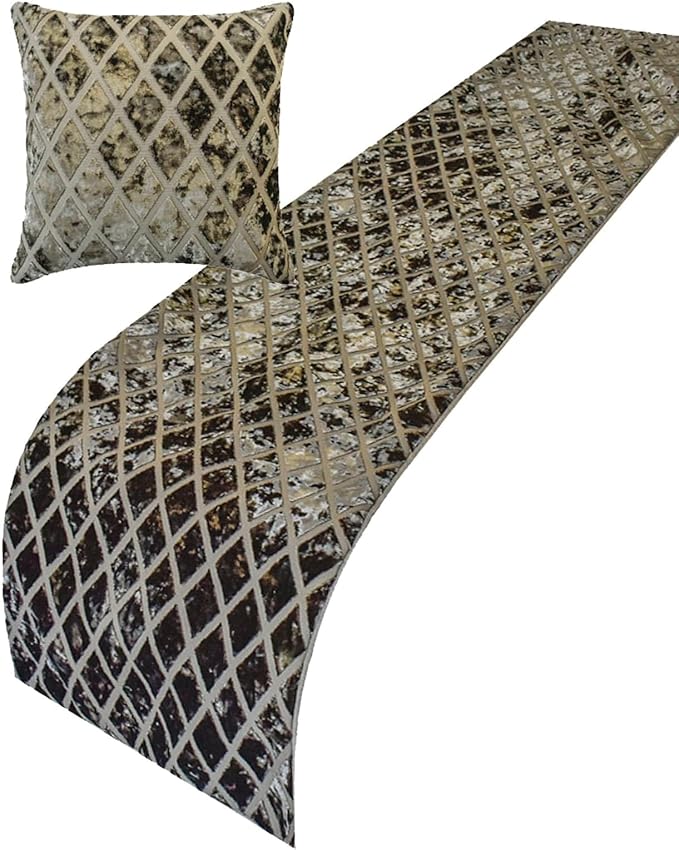 HomeCentric Grey Decorative Bed Runner - King 86"x18" with Two Pillow Covers, Diamond Pattern, Velvet Cut Bed Scarf