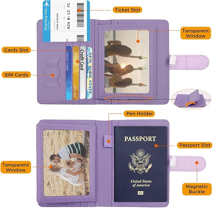Melsbrinna Rfid Passport Holder for Travel women/Men, Cute Passport Wallet Rfid Blocking Card Slots, Rfid Passport Cover/CaseTravel Wallet, Passport Book Holder (1, LG PURPLE)