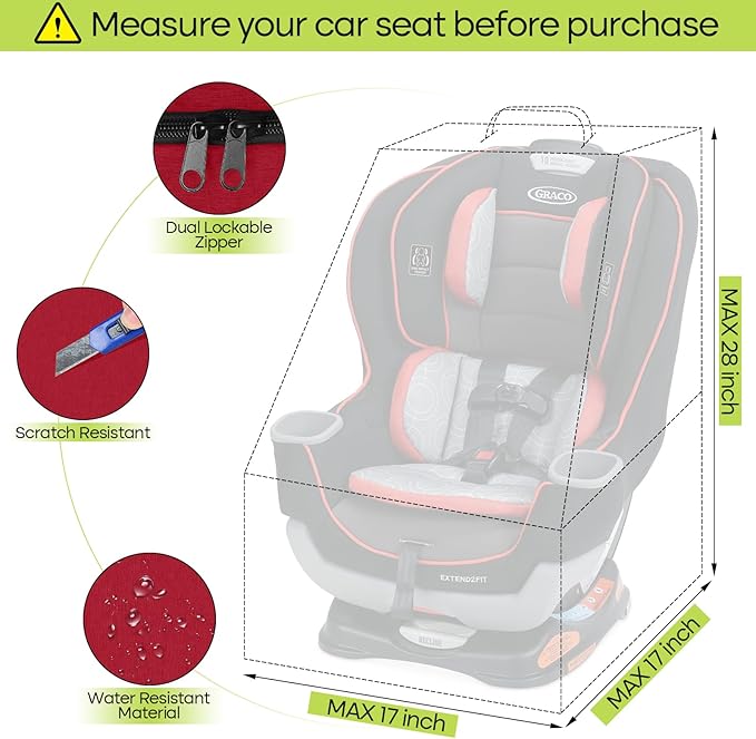 Padded Car Seat Travel Bag for Airplane, Heavy Duty Backpack for Air Travel, Water-Resistant Carrier with Shoulder Strap, Fits Most Car Seats (Red)