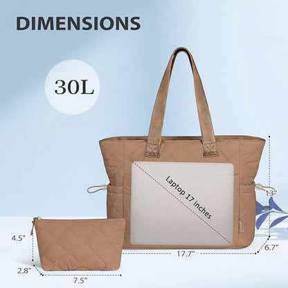 TOPEAST Tote Bag for Women, Large Puffer Tote Bag with Zipper, Lightweight Work Bags for Women, Quilted Bags for Nurse Travel
