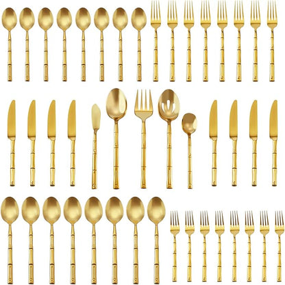 Gold Silverware Set 45-Piece Bamboo Pattern Service