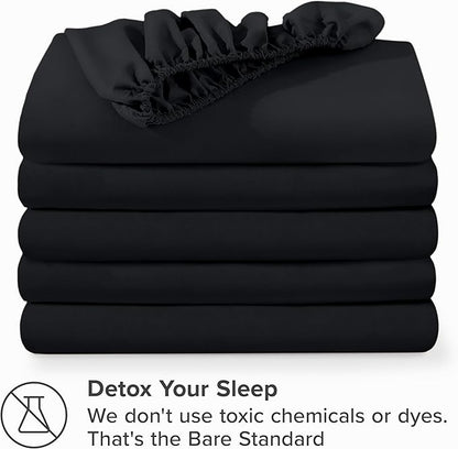Bare Home 5-Pack Fitted Bottom Sheets Twin - Premium 1800 Ultra-Soft Wrinkle Resistant Microfiber - Deep Pocket (Twin, Black)