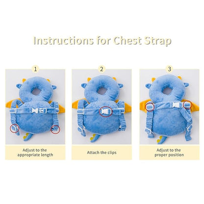 Baby Head Protector Backpack, Toddler Toddler Head Protector, Toddler Head Protector Padded Backpack Elasticated Carrier Wear (Dragon)
