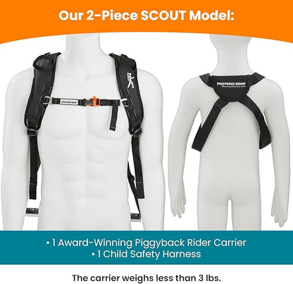 Piggyback Rider - Scout Standing Child Carrier Backpack for Events & Travel - Complete Parent & Child Set with Secure Safety Harness for Ages 2-4, Toddler Carrier Up to 50lbs