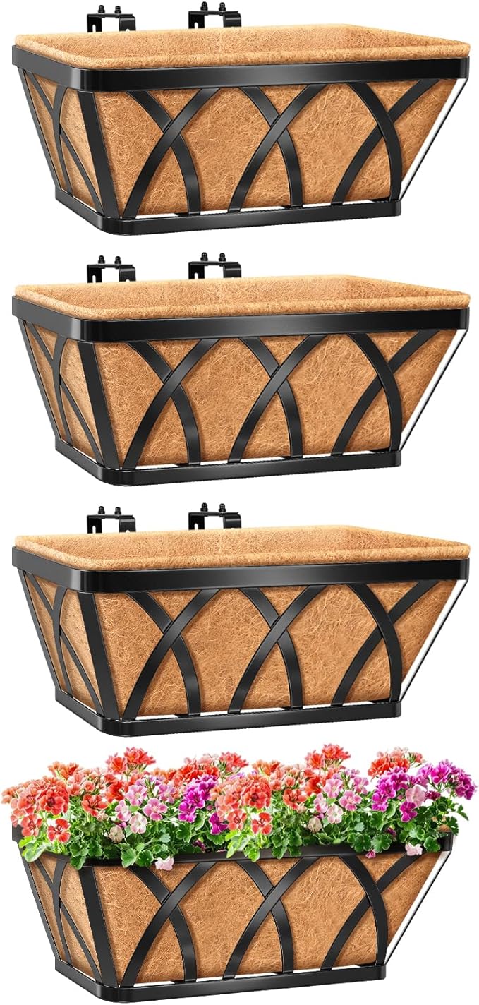 Riare 4 Pack 16 Inch Metal Railing Planter Window Box