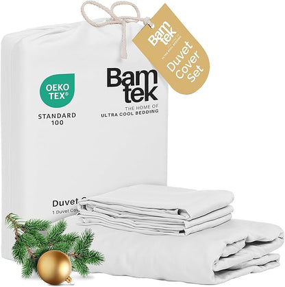 Duvet Cover Set - 100% Viscose Derived from Bamboo Duvet Cover King Size, 3 PC Luxury Cooling Duvet Cover for Hot Sleepers, Silky Buttery Soft Comforter Cover & 2 PC King Pillowcases, White