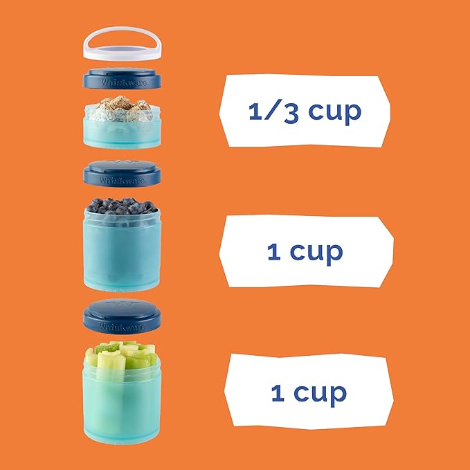 Whiskware Disney Pixar Stackable Snack Containers for Kids, 3 Stackable Snack Cups for School and Travel, Finding Nemo with Nemo and Dory