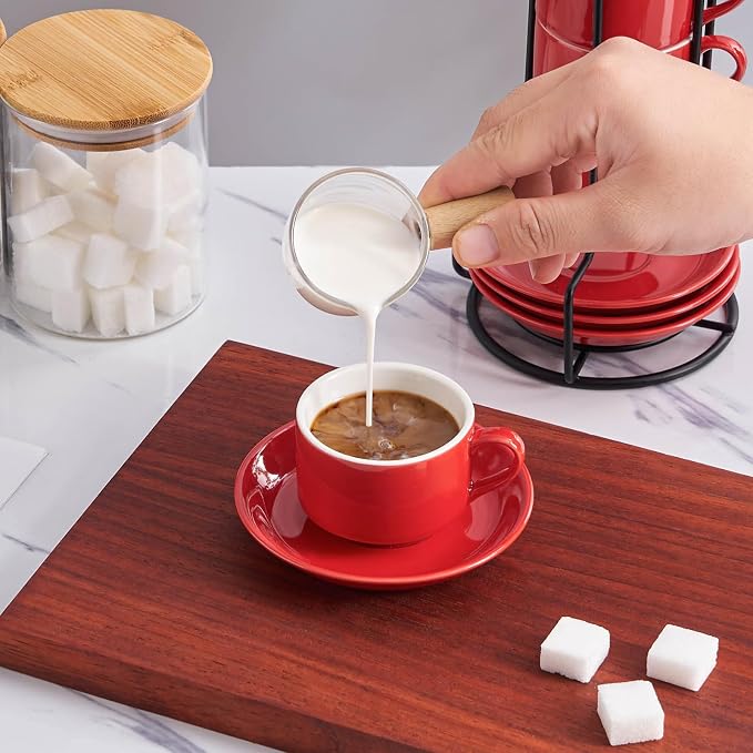YOLIFE 2.5oz Espresso Cups Set of 4, Porcelain Stackable Espresso Cups