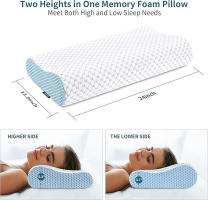 Cervical Neck Pillow for Pain Relief - Ergonomic Contour Memory Foam Pillows, Cooling Side Sleeper Pillow for Sleeping, Orthopedic Bed Pillow for Back Stomach Sleepers with Pillowcase