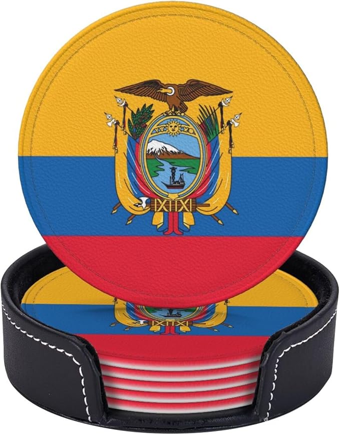 6 Pack Ecuador Flag Leather Coaster