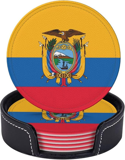 6 Pack Ecuador Flag Leather Coaster