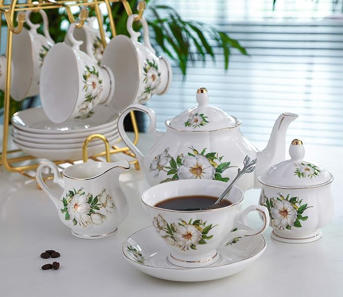 CHENP.HMC Porcelain Tea Cup Set 22-Piece Ceramic Coffee Tea Sets | Cups Saucer