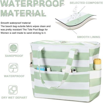 Waterproof Beach Tote Pool Bags for Women Ladies Extra Large Gym Tote Carry On Bag With Wet Compartment for Weekender Travel