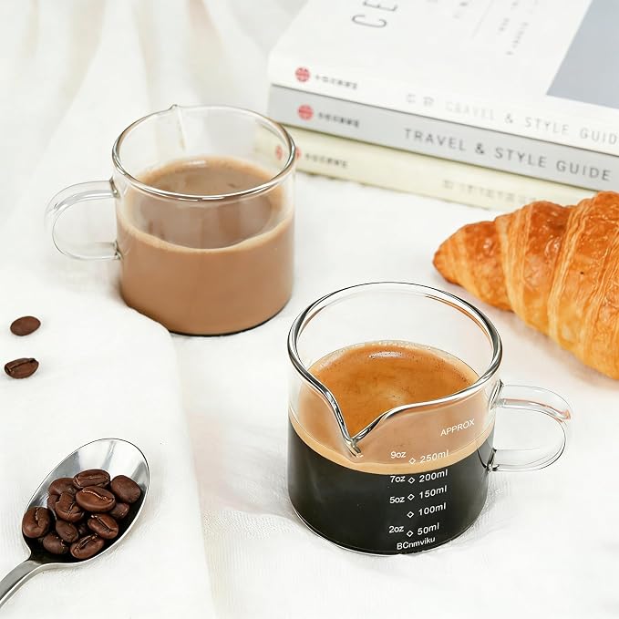 BCnmviku Espresso Cup Measuring Cup Triple Pitcher Milk Cup 250ML/8.5OZ