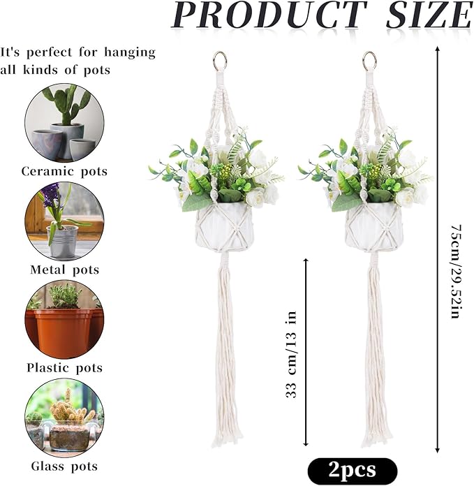 Sliverdew Macrame Plant Hanger, 2 Pack Boho Hanging Planters Baskets