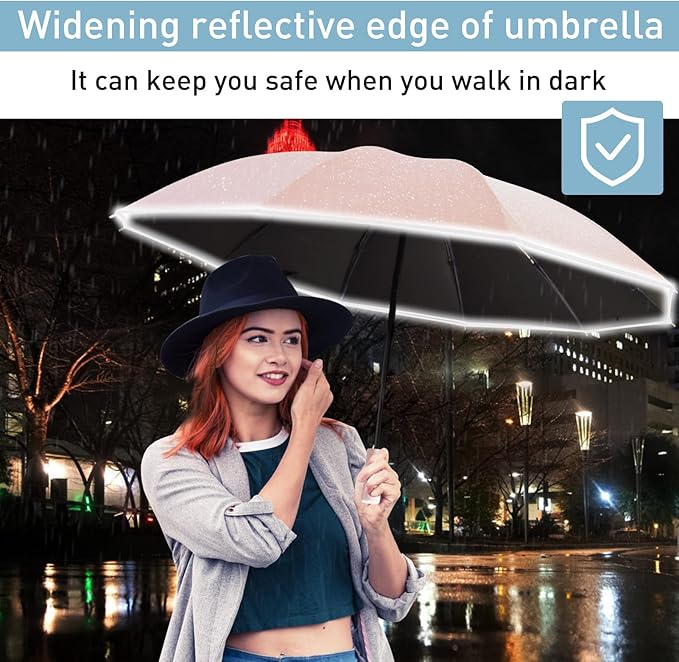 Bodyguard Inverted Umbrella - Large Windproof for Rain & Sun, Compact Reverse With Reflective Stripe, Teflon-Coated for Women Men, Travel Folding With Cover Bag