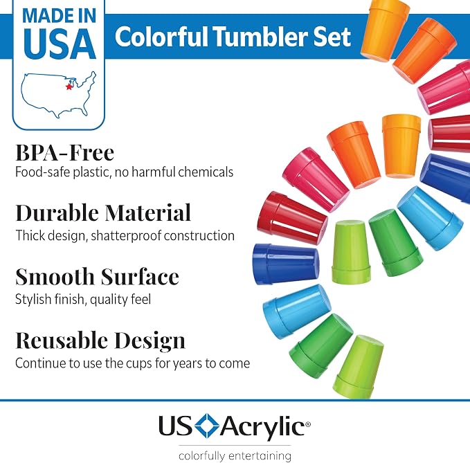 US Acrylic Spectrum Unbreakable Plastic 10 ounce Stackable Juice Tumblers in 8