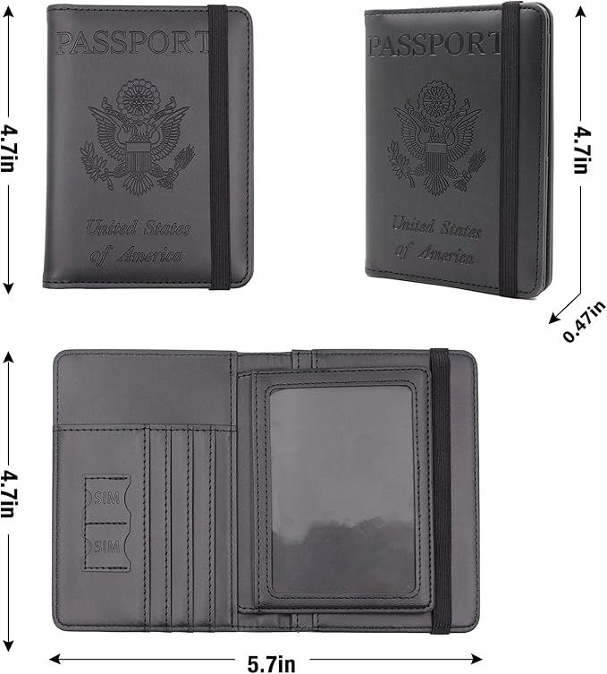Melsbrinna Rfid Passport Holder for Travel women/Men, Cute Passport Wallet Rfid Blocking Card Slots, Rfid Passport Cover/CaseTravel Wallet, Passport Book Holder (1, Black3)