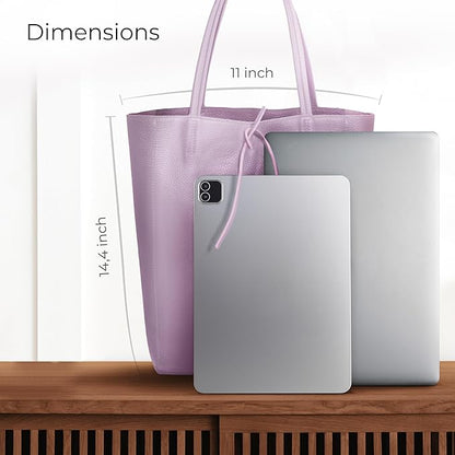 Italian Calf Leather Tote for Women with Zipper, Inner Pocket & Flat Base | Soft Unlined Shopper for Work & Travel
