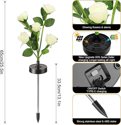 Upgraded Solar Garden Lights, 2 Pack Outdoor Solar Lights, New Round Panel