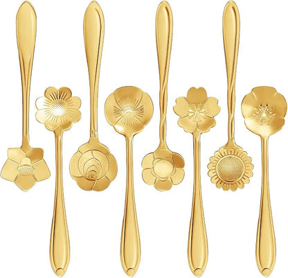 Maitys 16 Pcs Gold Flower Coffee Spoons