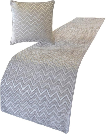 The HomeCentric King/Queen/Twin Silver Decorative Queen 74"x18" Bed Runner Without Pillow Cover, Chevron Bed Scarf on Jacquard Fabric - Silver Gleam Chevron