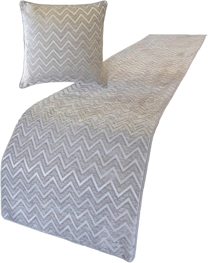 The HomeCentric King/Queen/Twin Silver Decorative Twin 53"x18" Bed Runner Without Pillow Cover, Chevron Bed Scarf on Jacquard Fabric - Silver Gleam Chevron
