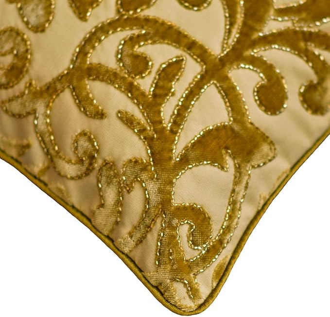 HomeCentric Beige Gold Decorative Bed Runner - CA King 86"x18" Velvet Bed Scarf - Serene Symphony