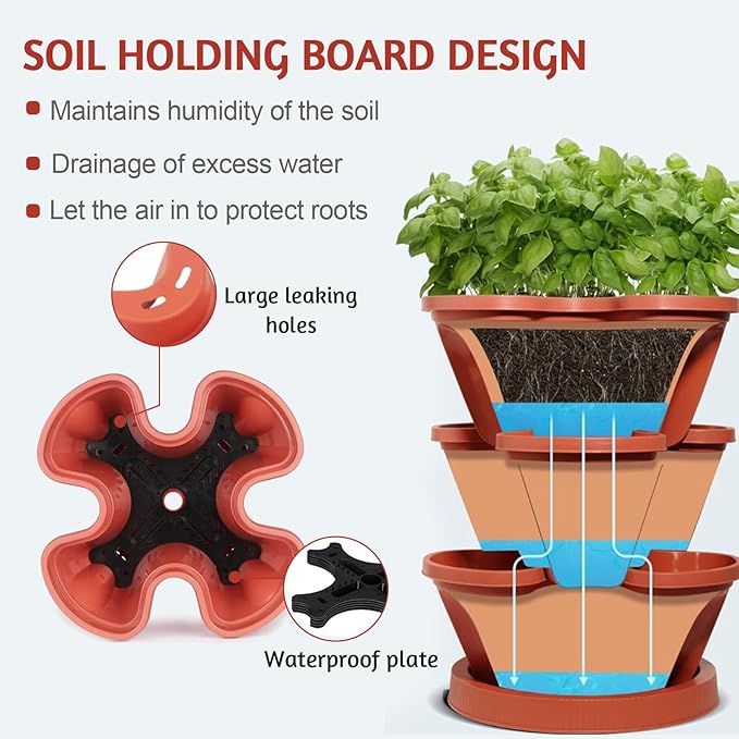 Vertical Strawberry Planter-5 Tier Stackable Herb Tower Planters Stacking