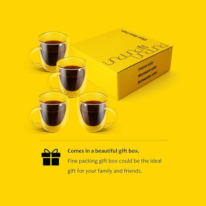 PunPun 12.9OZ. 380ml Clear Coffee Mugs, Glass Cups