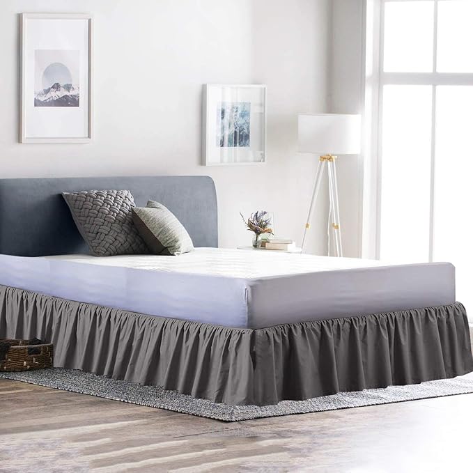 Bed Skirt - Ruffled Bed Skirt (Full XXL, Dark Grey) 12 Inch Drop Dust Ruffle with Platform, 100% Cotton 800 Thread Count Fabric - Dust Ruffle Bedskirt for Easy Fitting and Easy Care